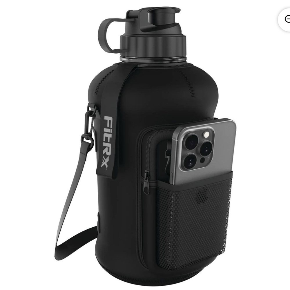 FitRx Voyager 68 oz Water Bottle w/Neoprene Sleeve, Storage Pocket & Carry Strap
